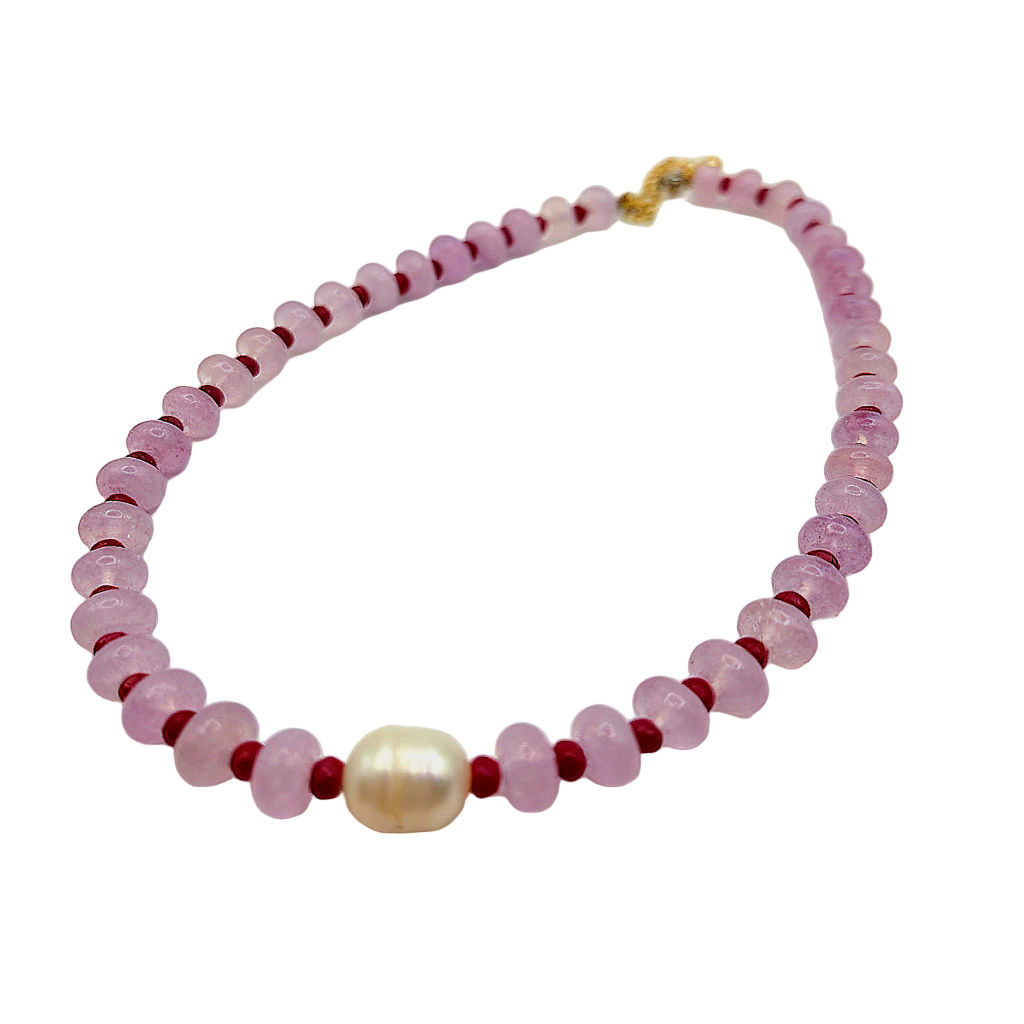 The Empress: Lavender Rondelle & Ruby Baroque Necklace