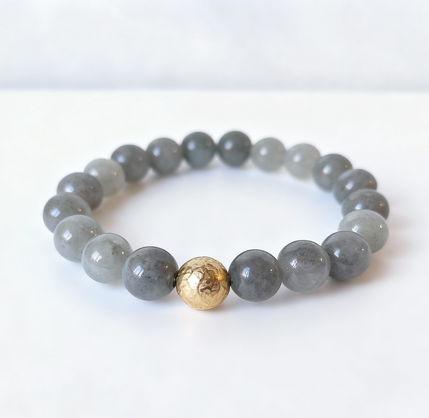 Burmese Jade & Hammered Gold Bracelet