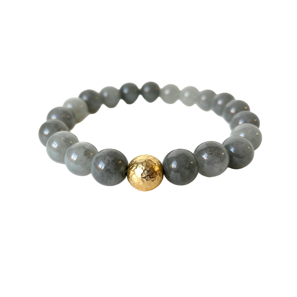 Burmese Jade & Hammered Gold Bracelet