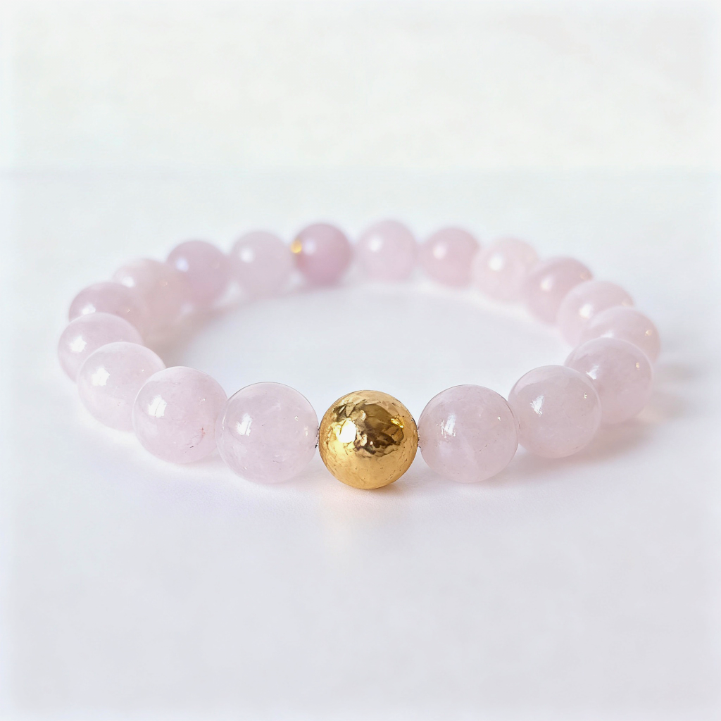 Rose Quartz Faceted with Hammered Gold Bead