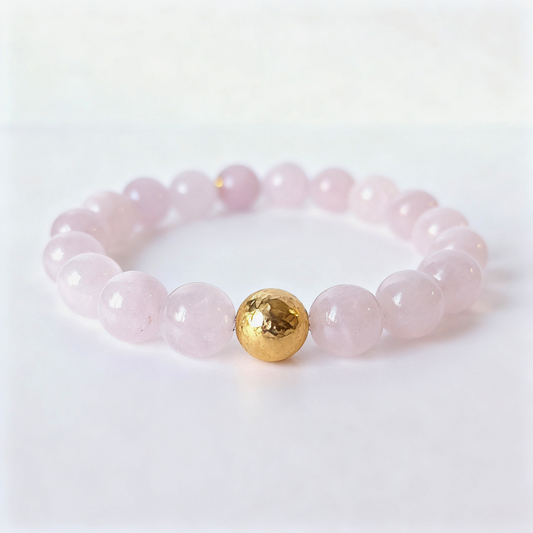 Rose Quartz Faceted with Hammered Gold Bead