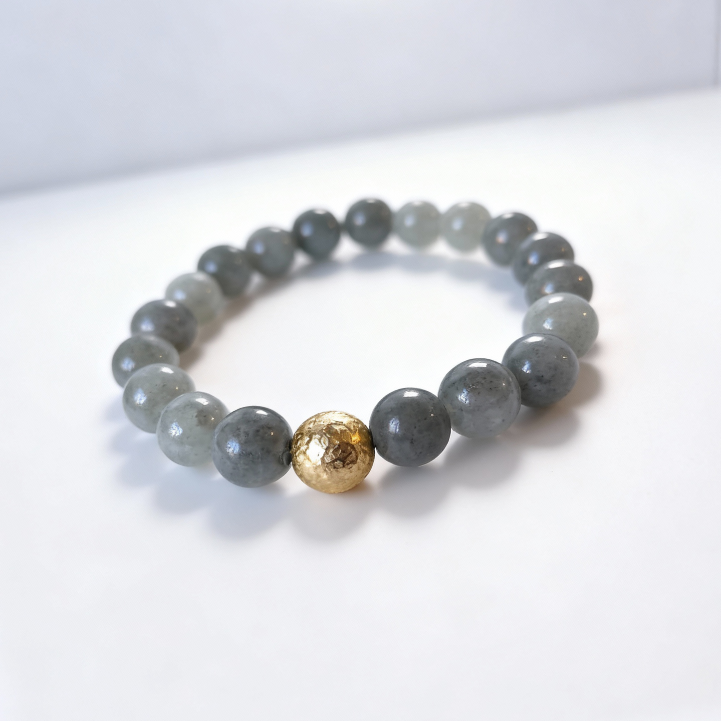 Burmese Jade & Hammered Gold Bracelet