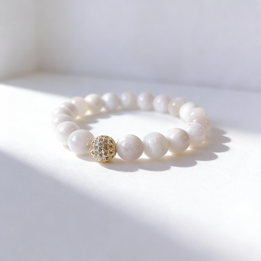 Lunar Glow: Moonstone & Pave Accent Bracelet
